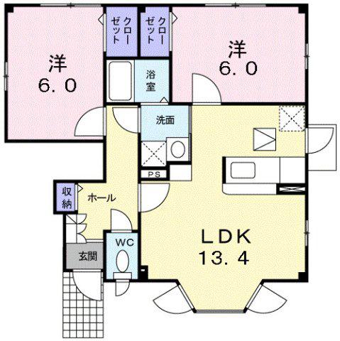 プリムローズG(2LDK/1階)の間取り写真