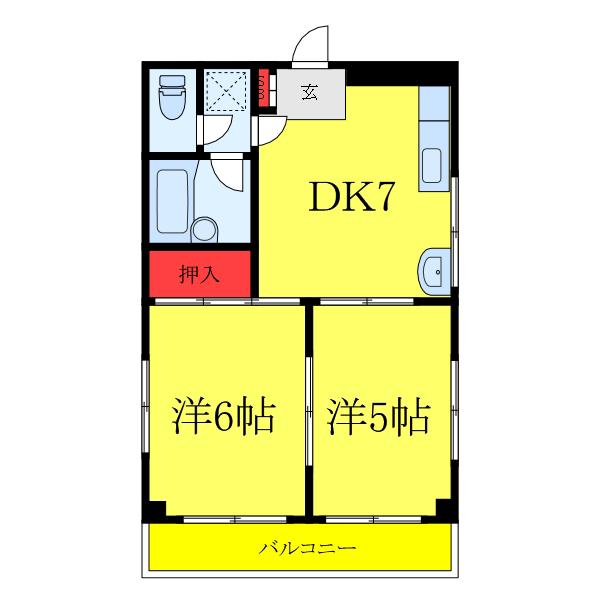 ラ・ブランシュ(2DK/2階)の間取り写真