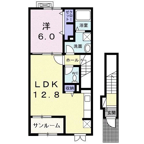 カーサ平松(1LDK/2階)の間取り写真