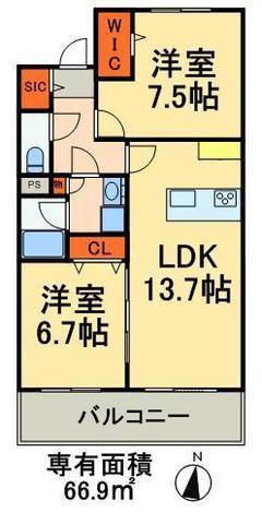 ロイヤルパークスシーサー南千住(2LDK/7階)の間取り写真
