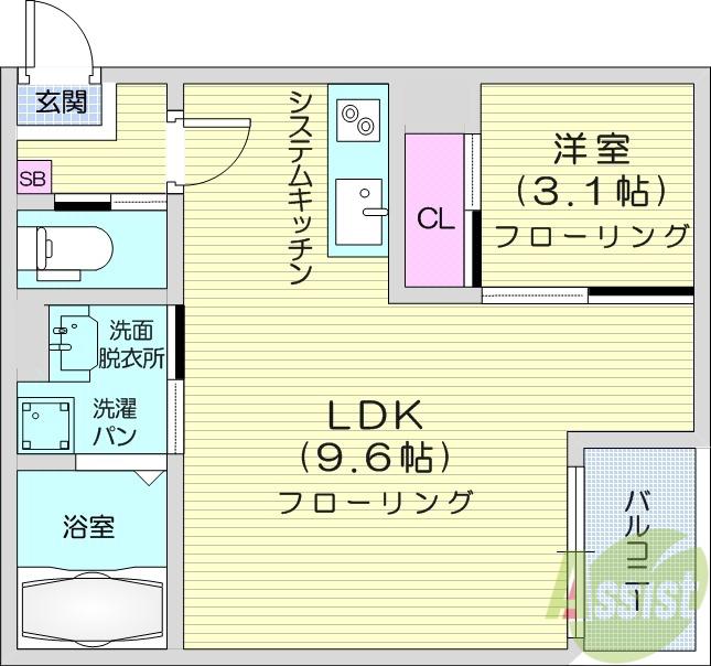 リブライト東仙台(1LDK/1階)の間取り写真