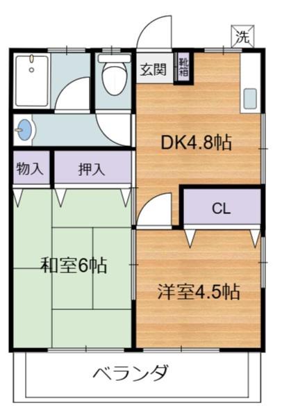 第一みつる荘(2DK/1階)の間取り写真
