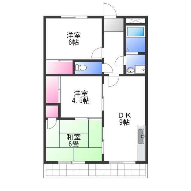 コーポ雅(3DK/4階)の間取り写真