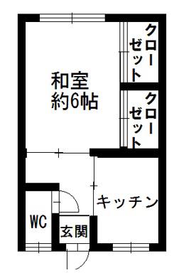 石川県七尾市矢田新町12-1 月岩マンション(1K/2階)の間取り写真