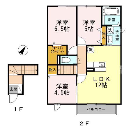 ライスフィールド ハピネスA(3LDK/2階)の間取り写真