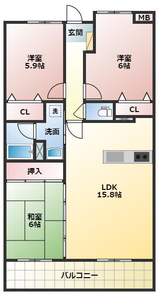 グレイス兵庫(3LDK/4階)の間取り写真