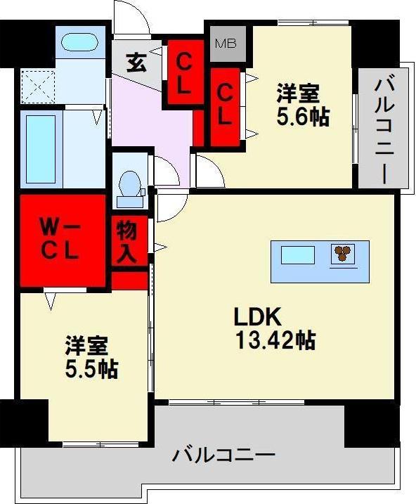 プレジデンス ざ・荒江(2LDK/13階)の間取り写真