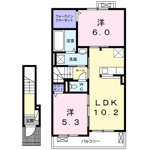 ドルチェ ルーチェ III(2LDK/2階)の間取り写真