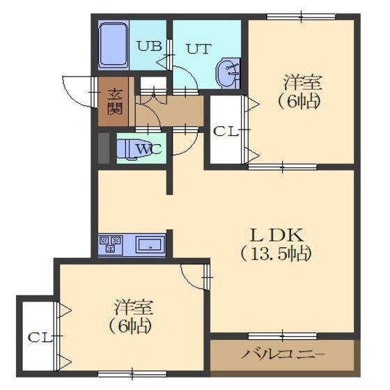 フィールドヴィレッジ(2LDK/3階)の間取り写真