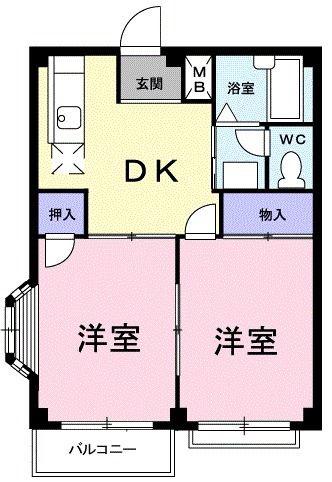 スカイハイツHARU(2DK/1階)の間取り写真