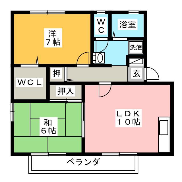 エスポワールシェモアC(2LDK/2階)の間取り写真