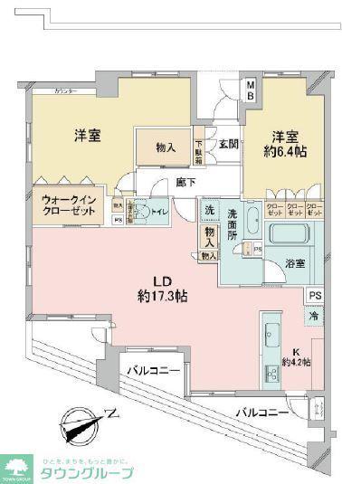 ディアコートあざみ野(2LDK/6階)の間取り写真