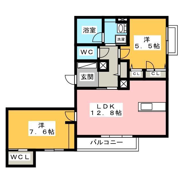 リオリエント金華(2LDK/2階)の間取り写真