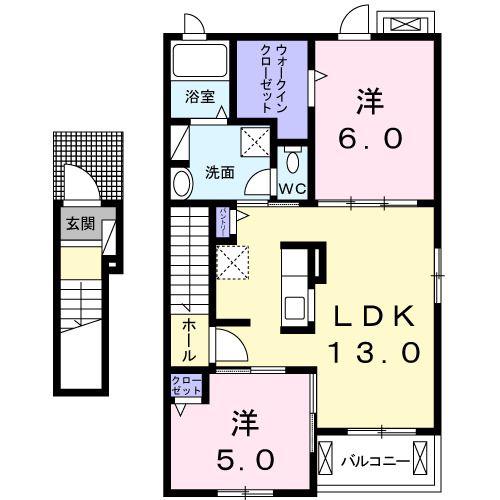 エレガンツァ フィオーレ(2LDK/2階)の間取り写真