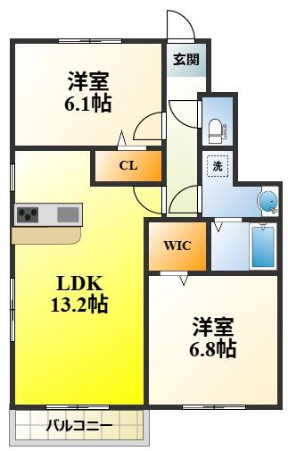 アルミック山荘C棟(2LDK/1階)の間取り写真