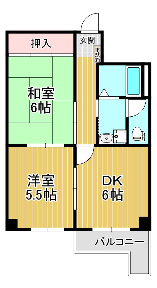 オーナーズマンション帝塚山II(2DK/1階)の間取り写真