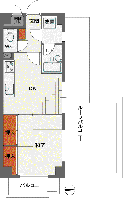 ライオンズマンション久米川第3(1DK/4階)の間取り写真