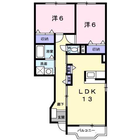 西小路ハイツIII(2LDK/1階)の間取り写真