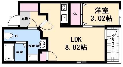 ヴィラ博丈庚午北(1LDK/1階)の間取り写真