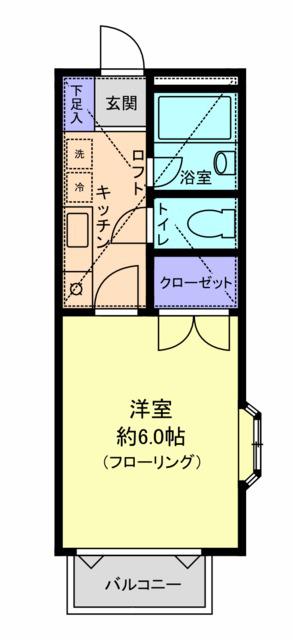 リバティーパークA棟(1K/2階)の間取り写真
