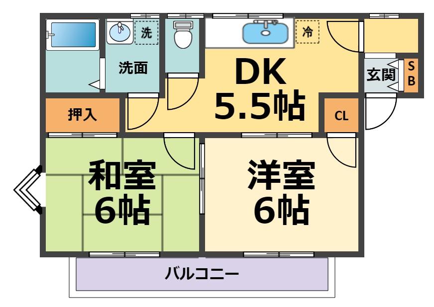 ヴィラ上甲子園(2DK/1階)の間取り写真