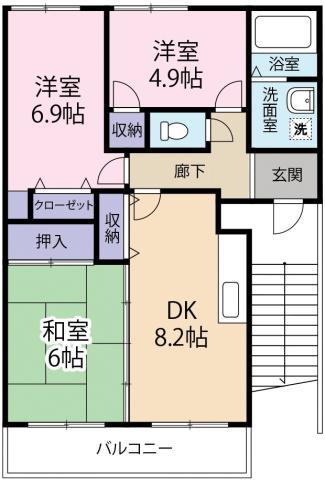 フィネス田宮(3DK/2階)の間取り写真
