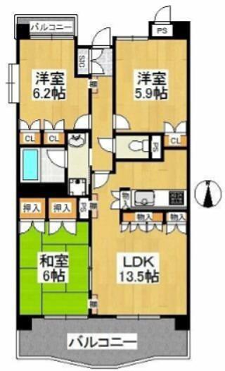 インペリアル花小金井(3LDK/2階)の間取り写真