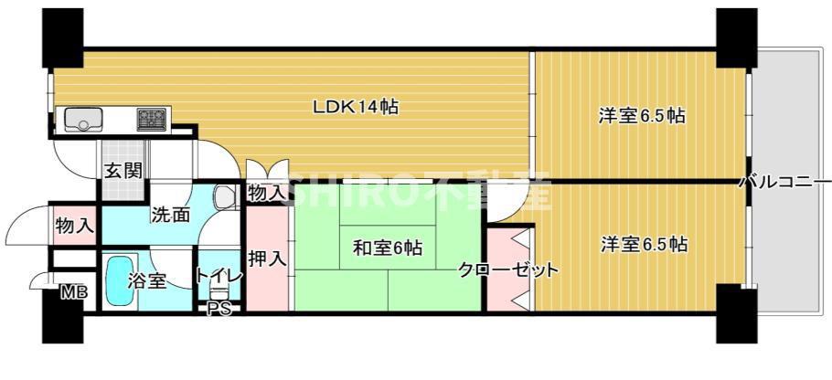 ローレルハイツ北天満A棟(3LDK/2階)の間取り写真