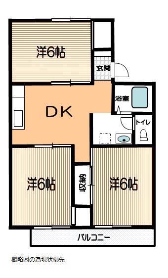 開成山ツバイト(3DK/1階)の間取り写真