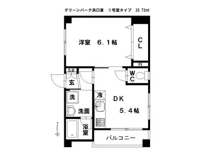 グリーンパーク浜口東(1DK/6階)の間取り写真