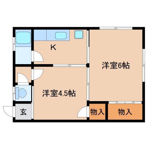 ルチルヴェーラ生駒(2K/2階)の間取り写真