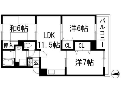 北仁川シティハイツ(3LDK/3階)の間取り写真