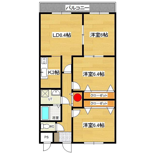 フェイマスKITAMI1番館(3LDK/6階)の間取り写真