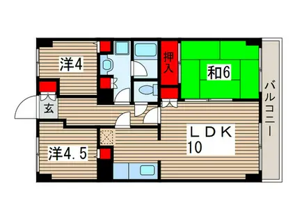 稲毛東マンション(3LDK/4階)の間取り写真