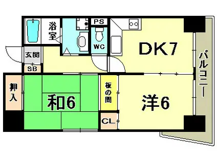 コスタレイ神戸三宮(2DK/2階)の間取り写真