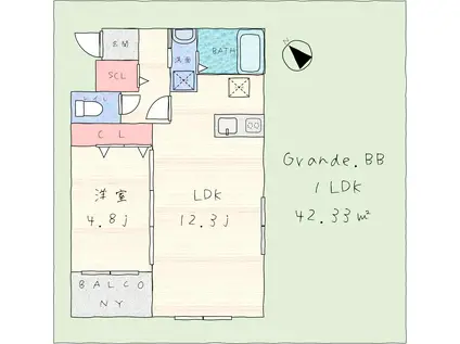 GRANDE.BB(1LDK/2階)の間取り写真