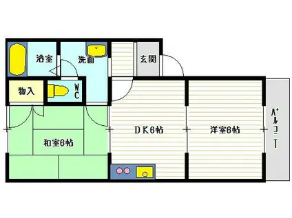 ベルデュウラII(2DK/1階)の間取り写真