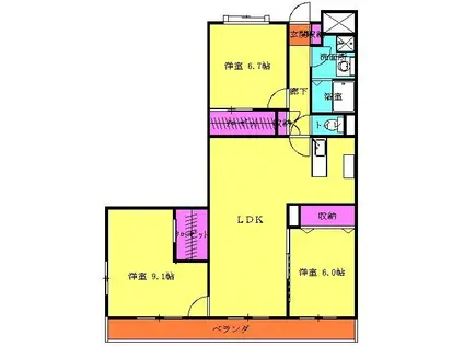 オアシス籠原(3LDK/1階)の間取り写真