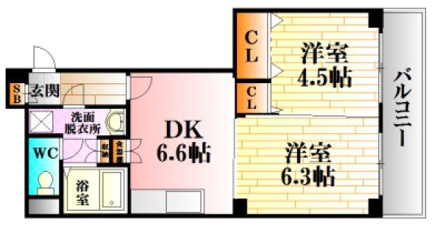 第一大内ビル(2DK/2階)の間取り写真