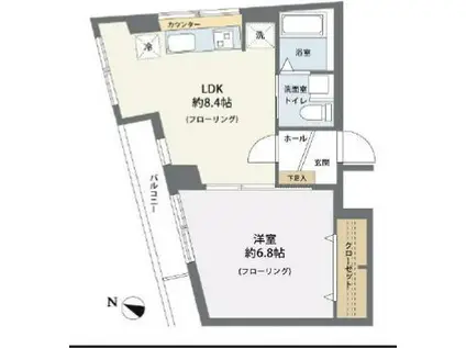 グリーンビュー白金(1LDK/4階)の間取り写真