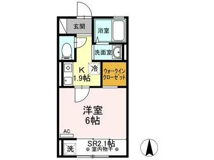 プレザントヒルズ B(1K/2階)の間取り写真