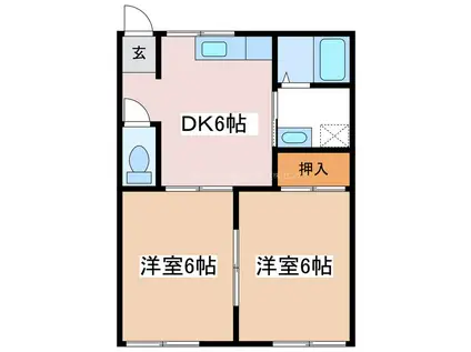 スカイハイツ A棟(2DK/1階)の間取り写真