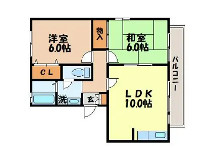 ハイカムールふじやまA(2LDK/3階)の間取り写真