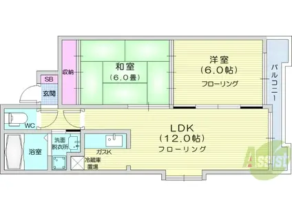 ヴィアーレA・U(2LDK/4階)の間取り写真