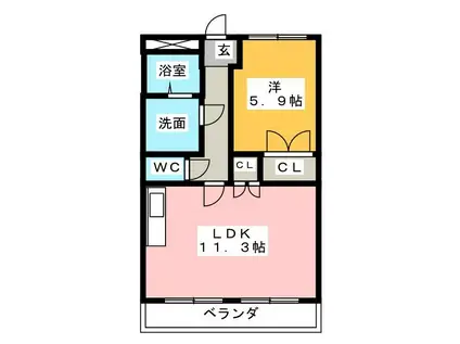 フラワーハイツII(1LDK/2階)の間取り写真