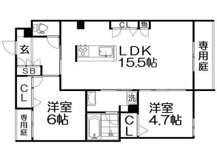 シャーメゾン フルリール(2LDK/1階)の間取り写真
