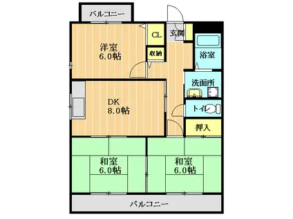 エクセル華屋敷(3DK/2階)の間取り写真