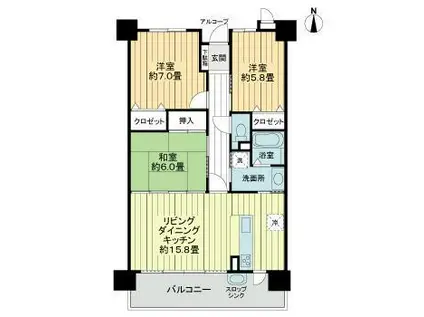 サーパス木太南(3LDK/9階)の間取り写真