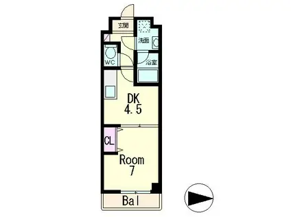 ユニティー南草津(1DK/9階)の間取り写真