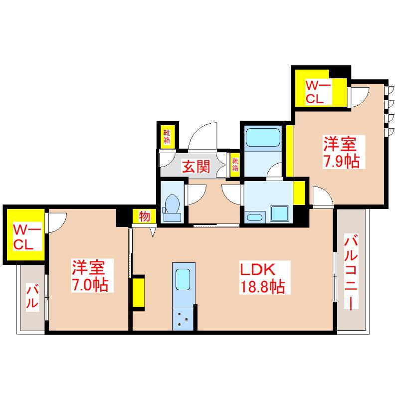 シャーメゾンプレミア鹿児島駅前(2LDK/2階)の間取り写真